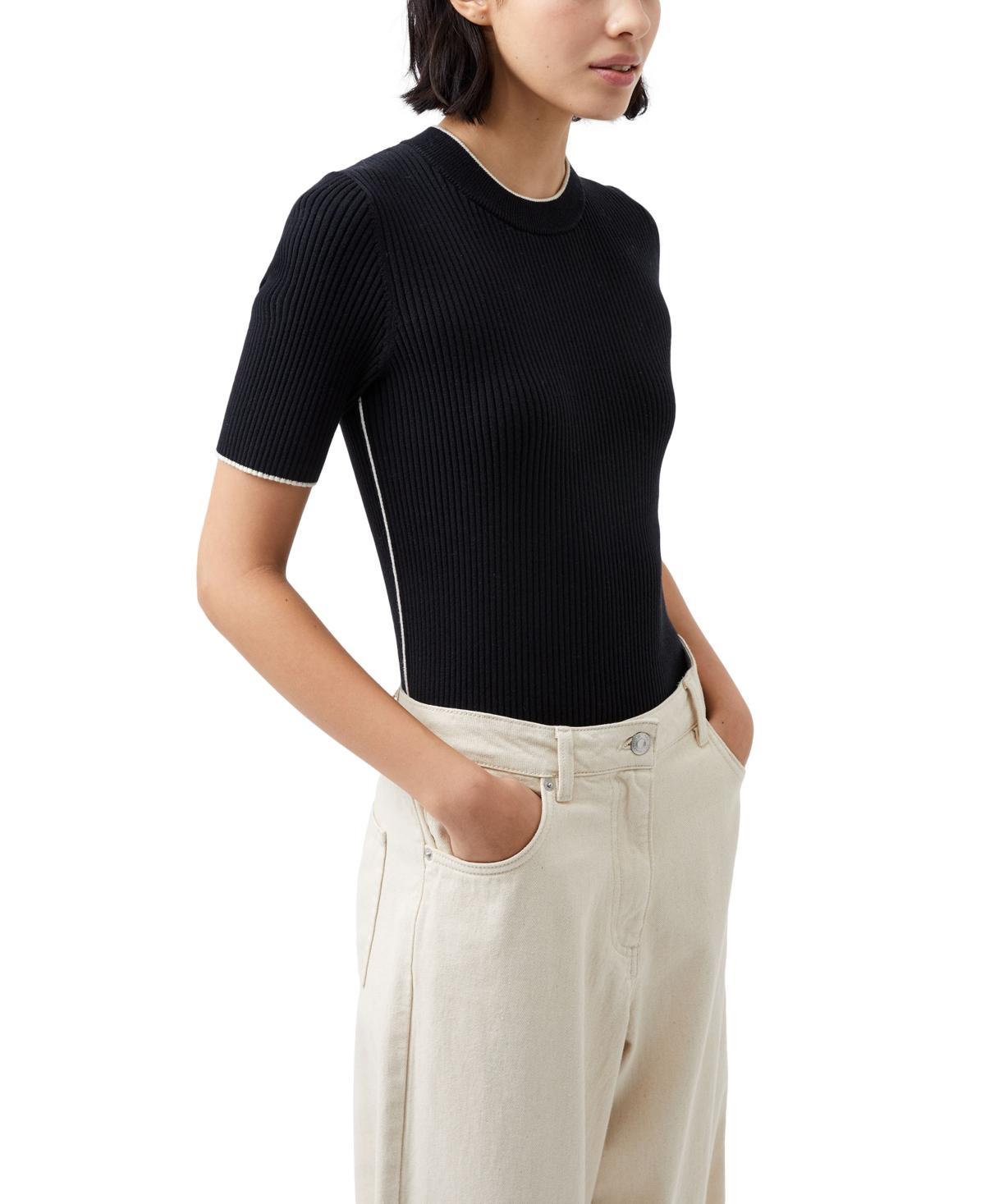 French Connection Womens Mozza Short-Sleeve Contrast-Trim Cotton Sweater Top Product Image