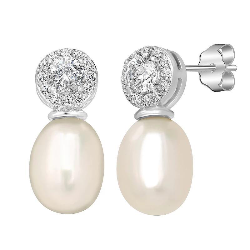 Silver Treasures Cubic Zirconia Simulated Pearl Sterling Silver Round Drop Earrings, One Size Product Image