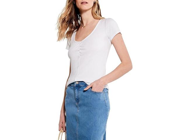 NIC+ZOE Drapey Rib Scrunch Tee (Paper ) Women's T Shirt Product Image