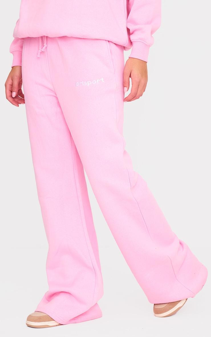  Ballet Pink Embroidered Drawstring Waist Wide Leg Sweatpants Product Image