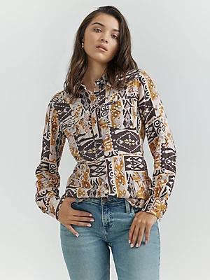 Women's Geo Print Western Snap Shirt | Women's TOPS | Wrangler® product image