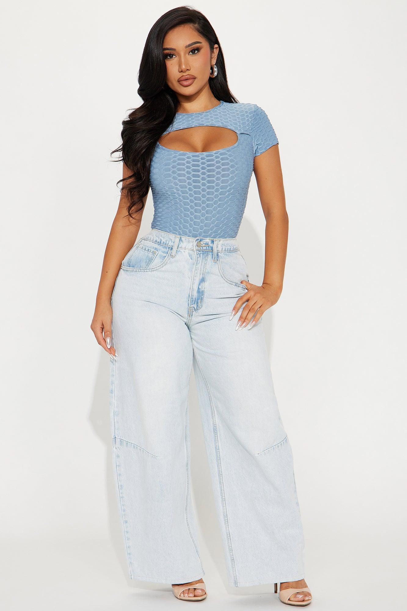 Eyes Up Here Bodysuit - Denim Product Image