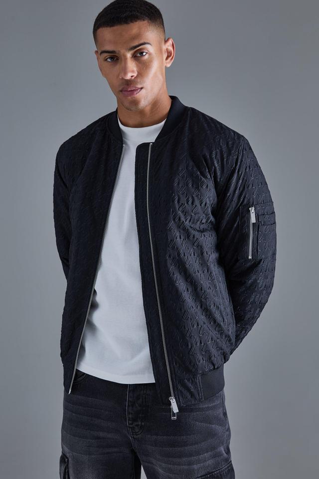 Embossed Dogtooth Bomber Jacket | boohooMAN USA Product Image