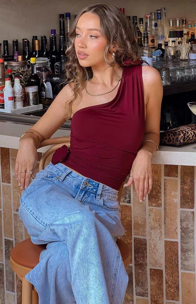 Lioness Rendezvous Burgundy One Shoulder Top Product Image