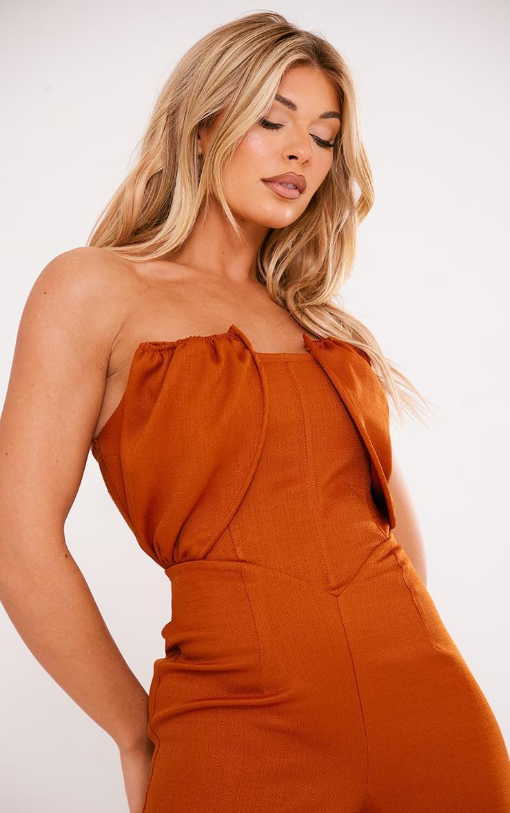 Rust Linen Look Woven Bandeau Boning Detail Jumpsuit Product Image