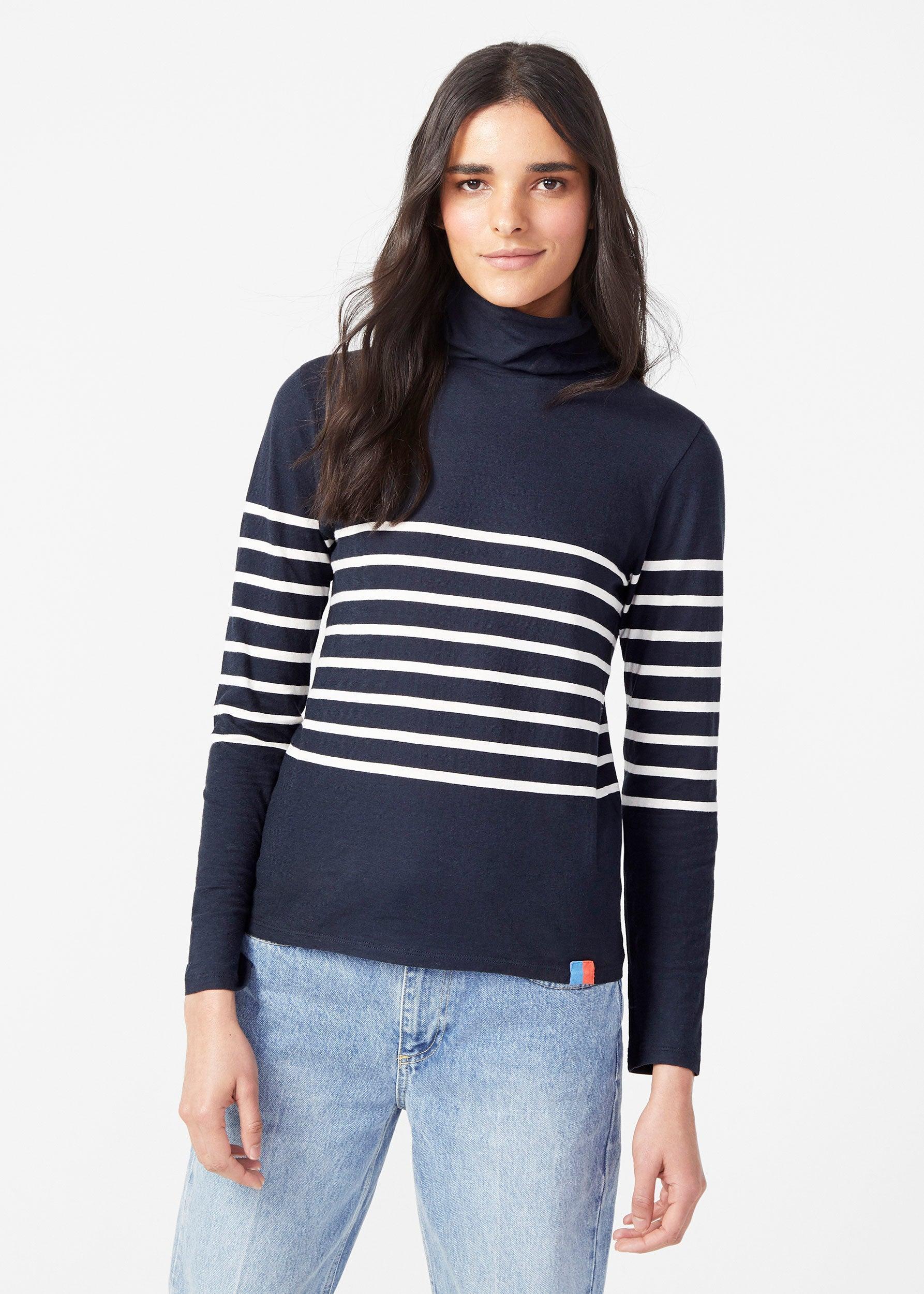 The Tissue Turtleneck - Navy/Cream Female Product Image