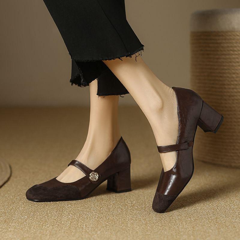 Chunky Heel Cap-Toe Mary Jane Shoes Product Image