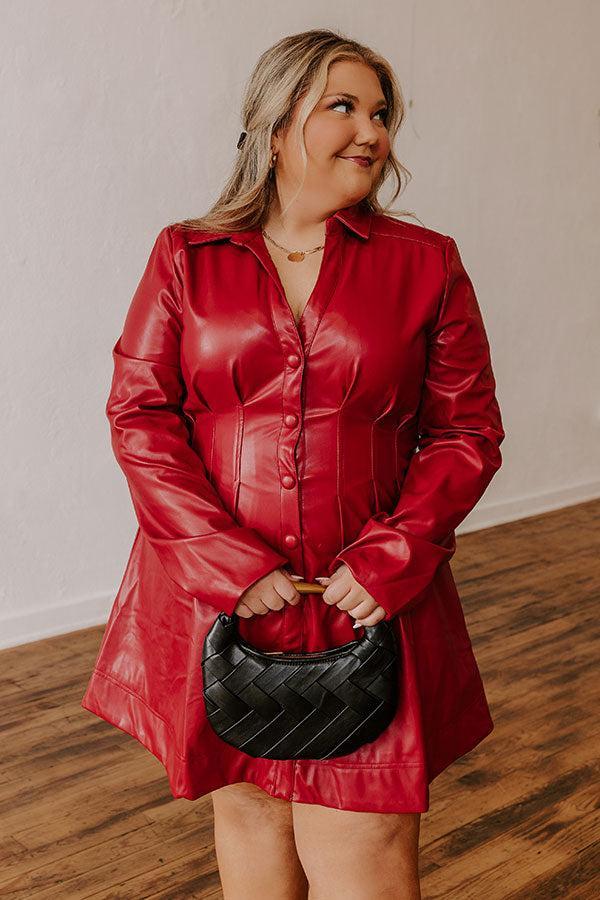 Mostly Amused Faux Leather Dress in Crimson Curves Product Image