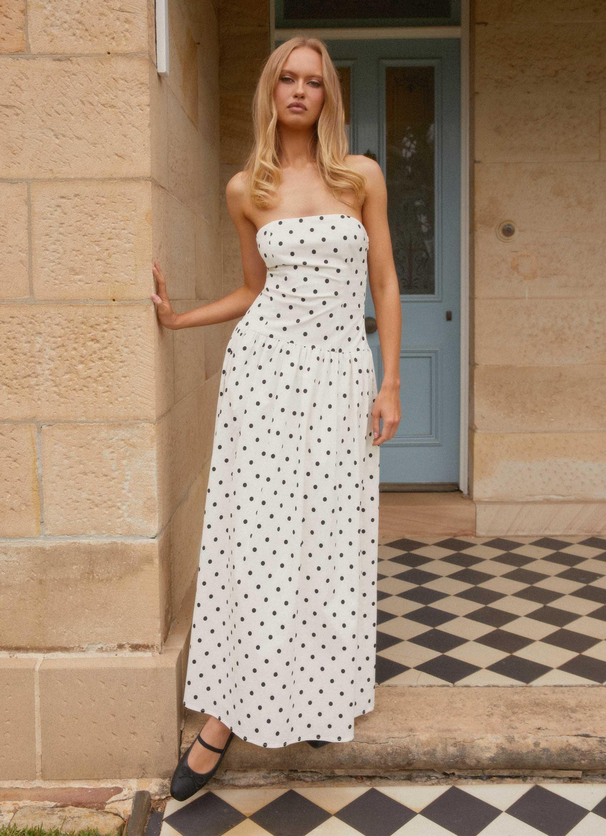 Andorra Maxi Dress - White Polkadot Product Image