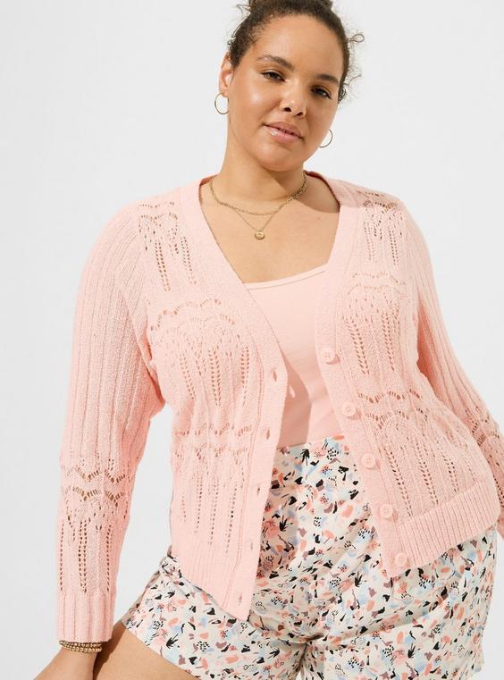 Pointelle Cardigan V-Neck Sweater Product Image