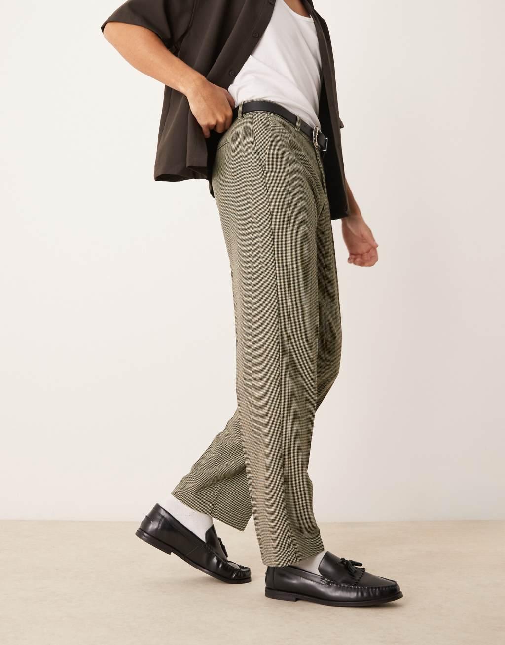 ASOS DESIGN smart straight leg wool blend pants in dark green puppytooth Product Image