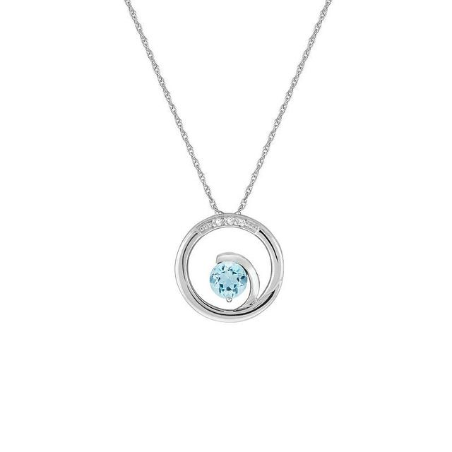 10k White Gold Aquamarine & Diamond Accent Pendant Necklace, Womens 10k Gold Product Image