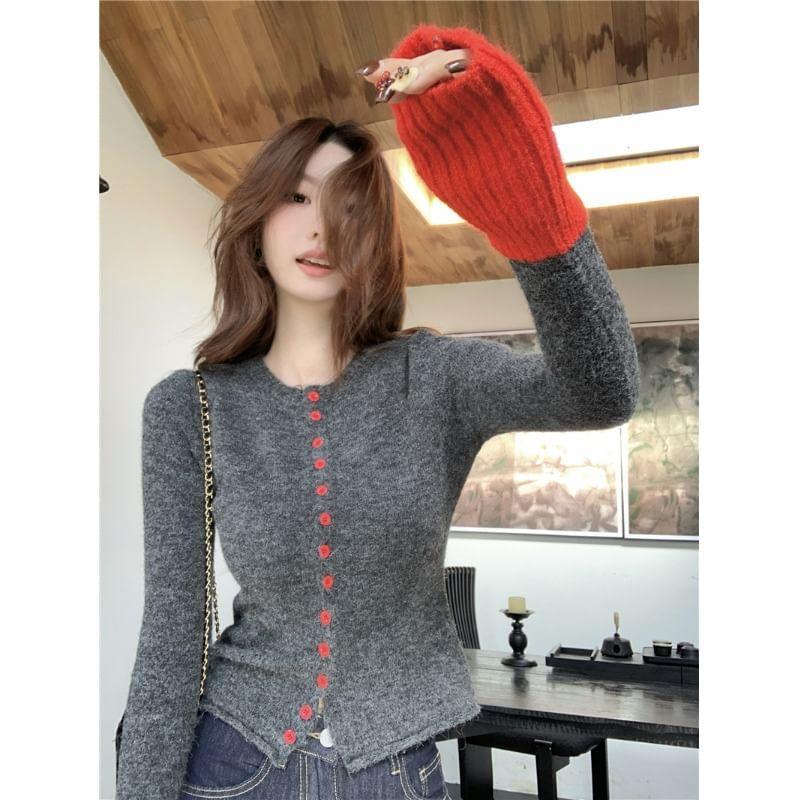 Crew Neck Panel Cardigan Product Image