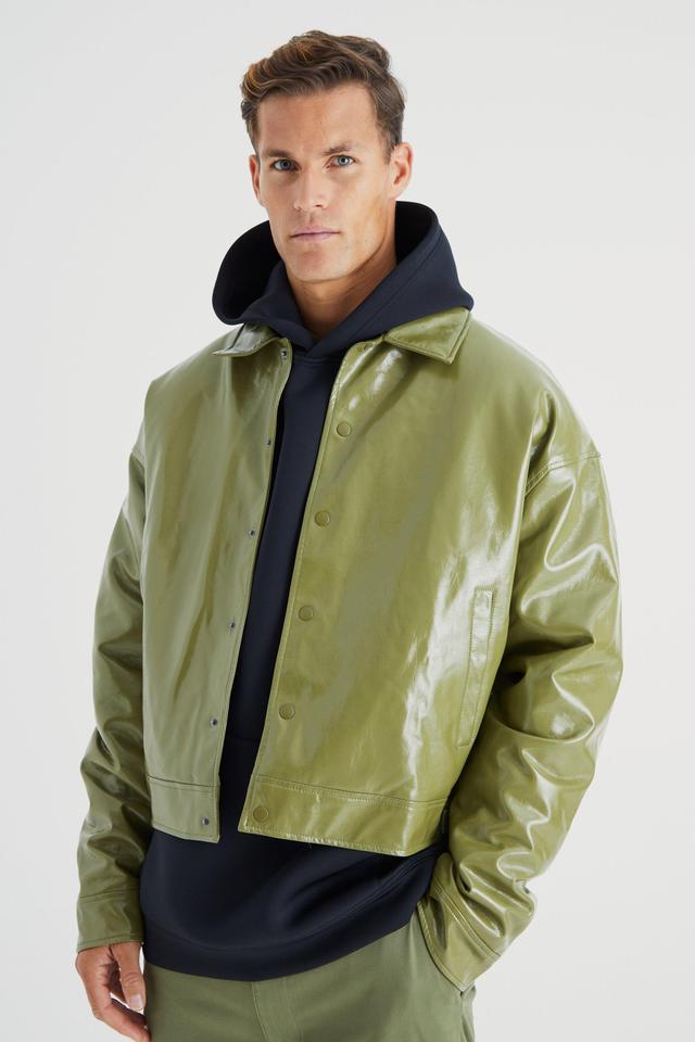 Tall Boxy High Shine Pu Harrington | boohooMAN USA Product Image