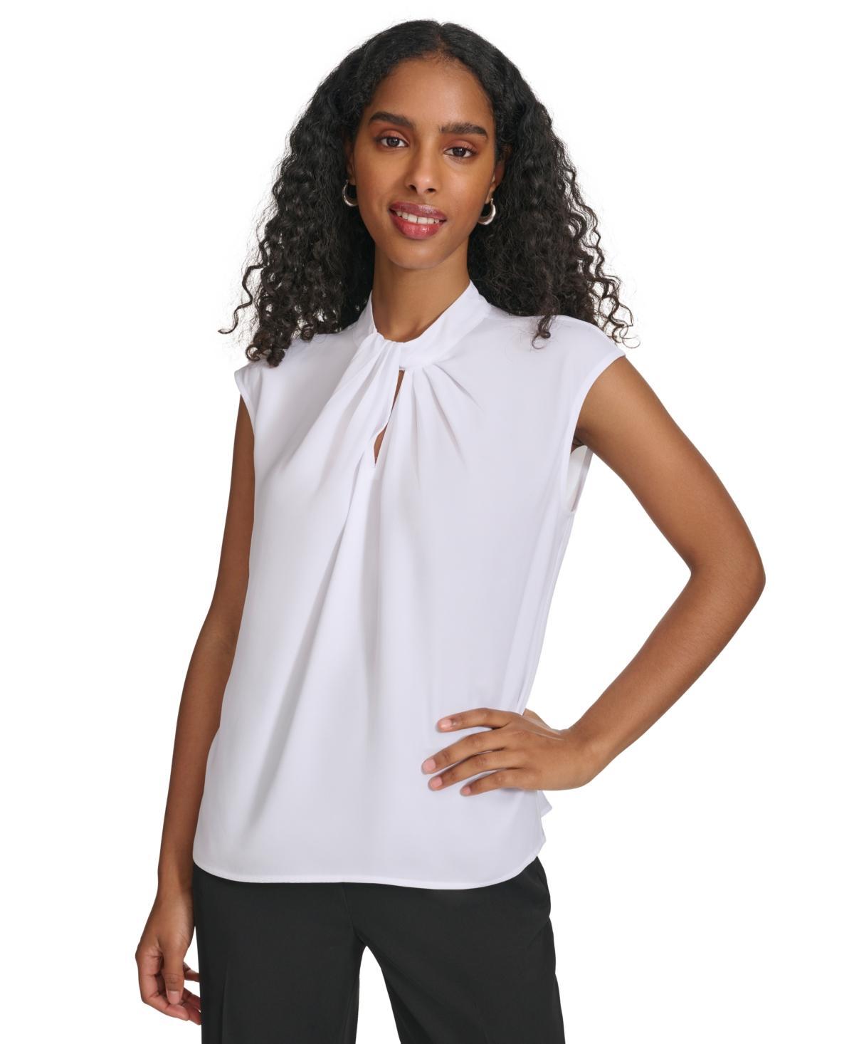 Calvin Klein Womens Pleated-Keyhole High-Neck Sleeveless Top Product Image