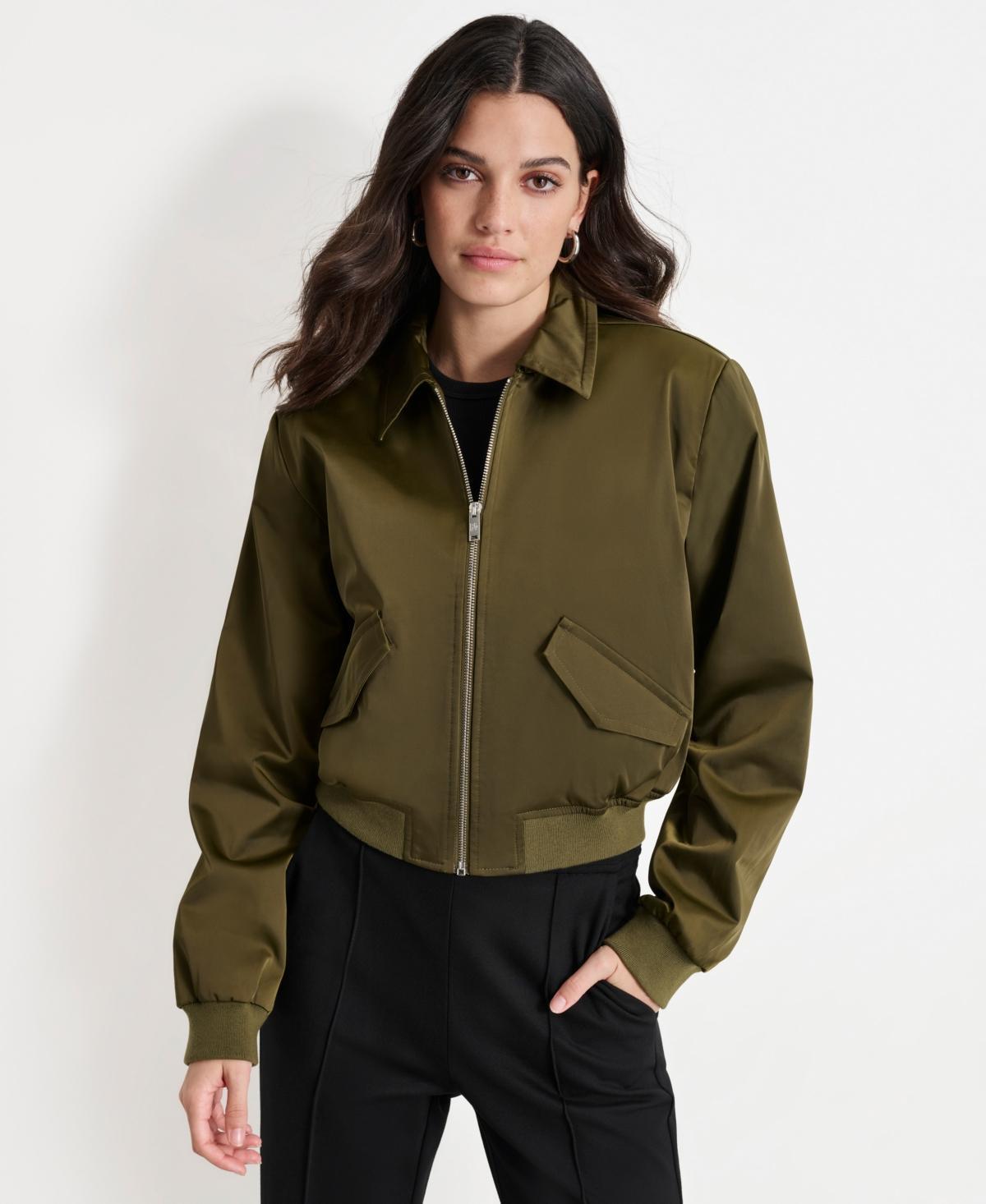 Dkny Womens Shine Sateen Cropped Bomber Jacket Product Image