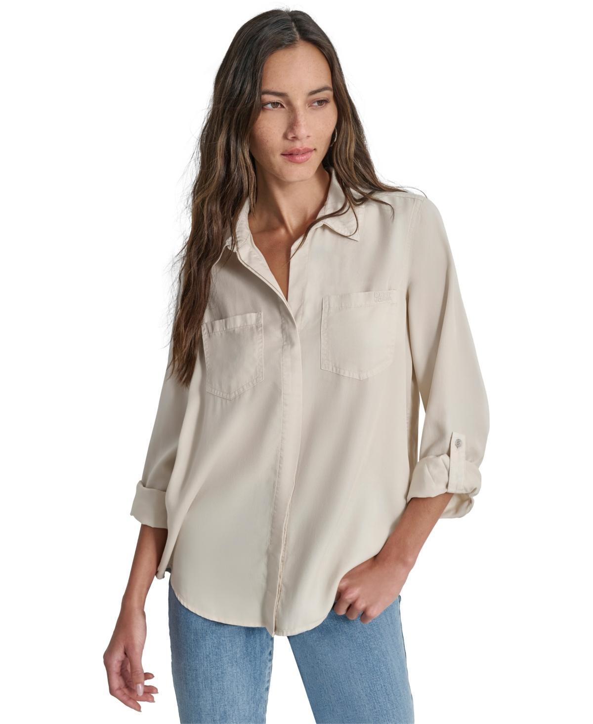 Dkny Jeans Womens Roll-Tab-Sleeve Button-Front Shirt Product Image