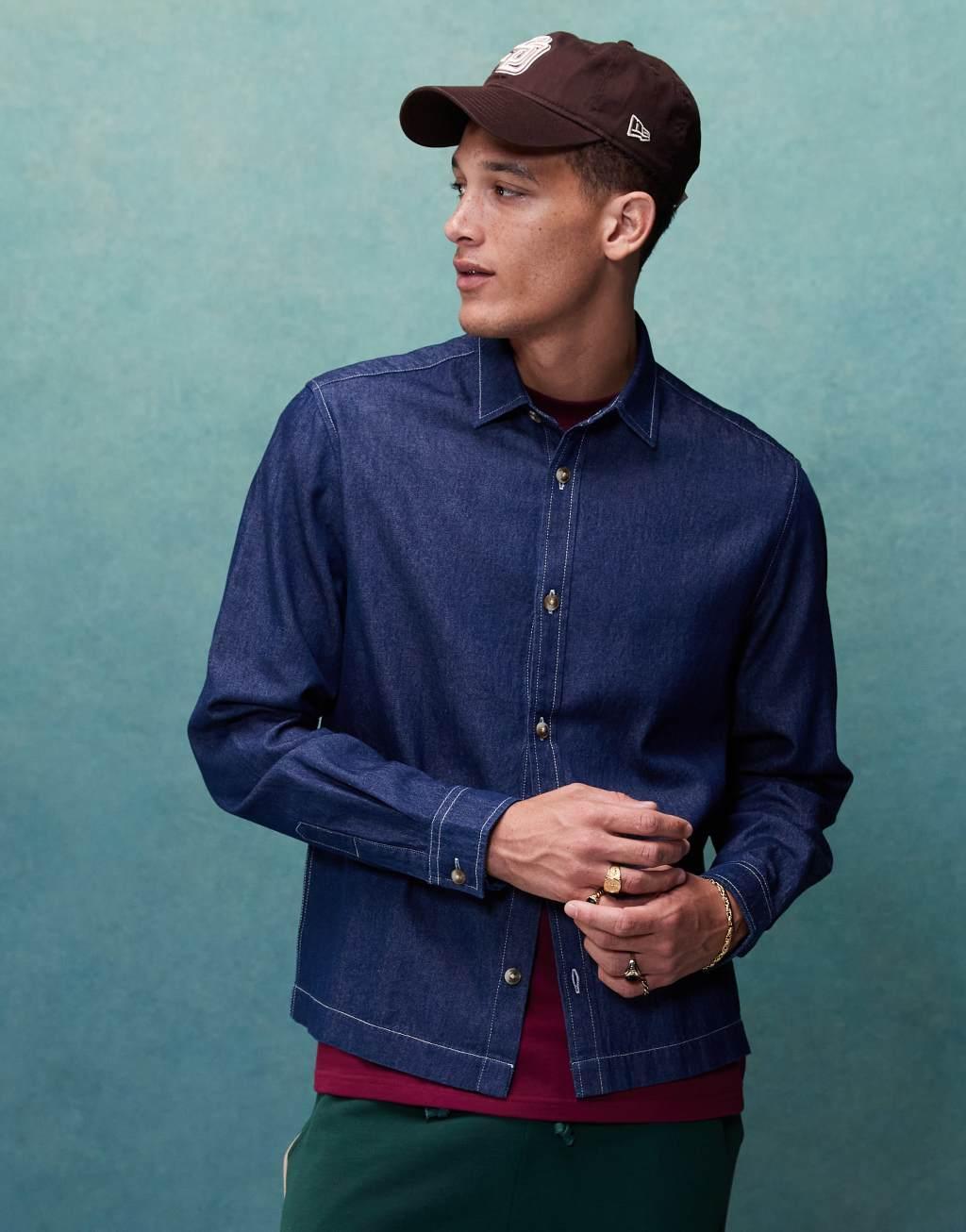 ASOS DESIGN boxy denim overshirt in blue Product Image