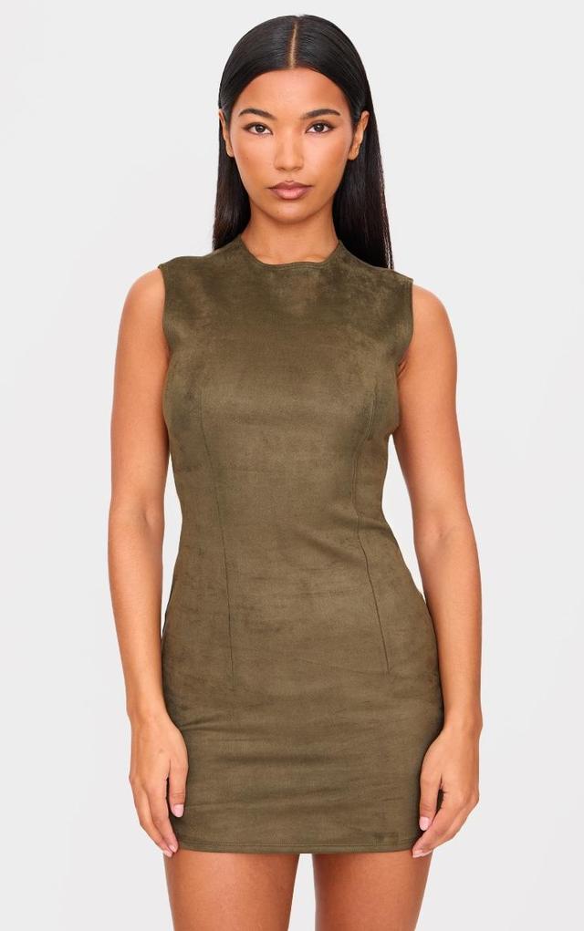 Khaki Faux Suede Bodycon Dress Product Image