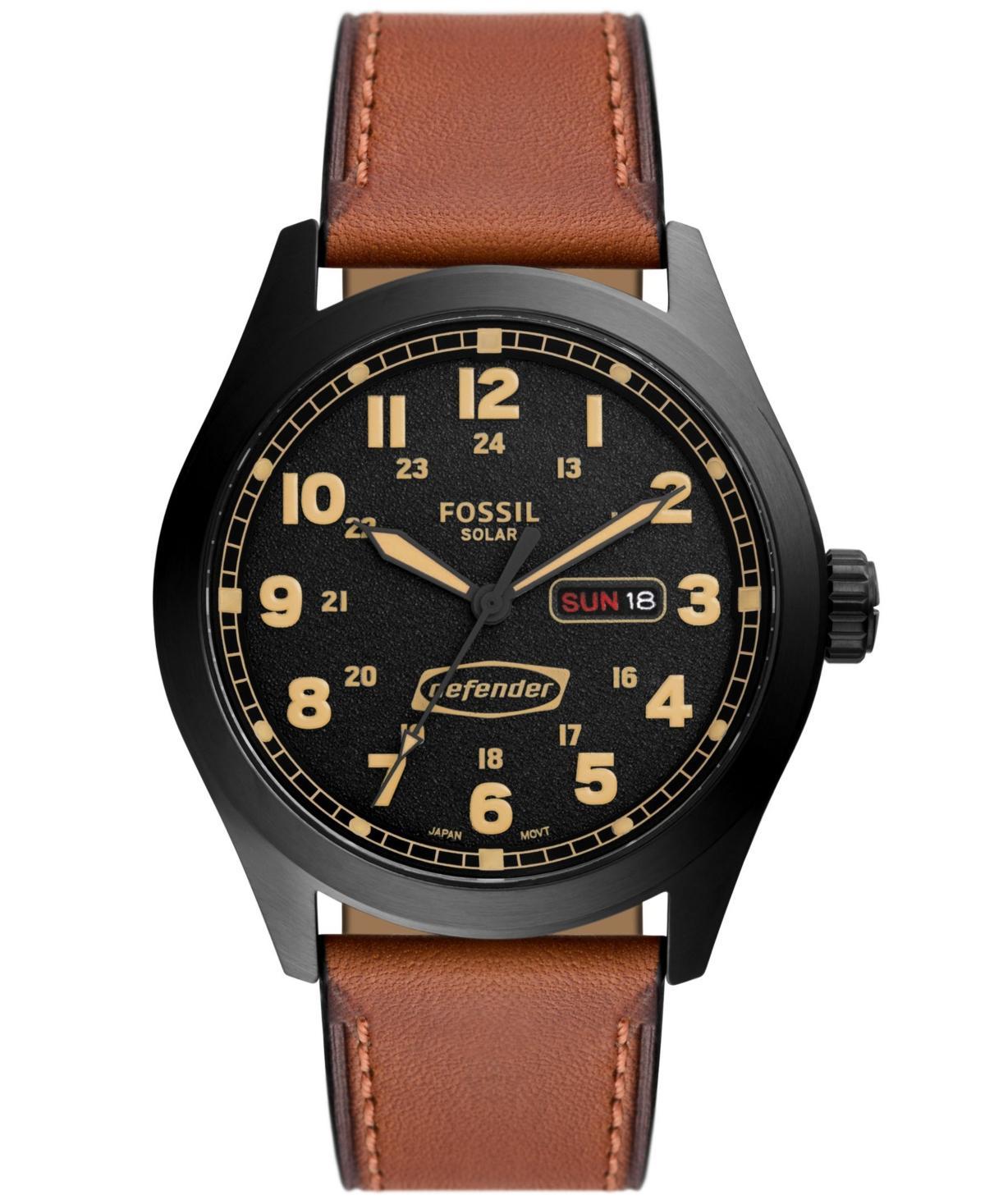 Fossil Mens Defender Solar Brown Leather Strap Watch, 46mm - Brown Product Image