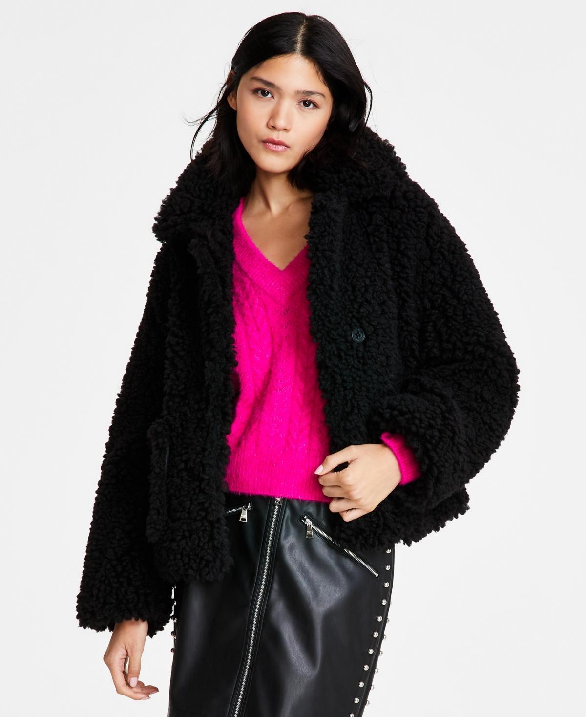 Dkny Jeans Womens Long-Sleeve Short Sherpa Jacket Product Image