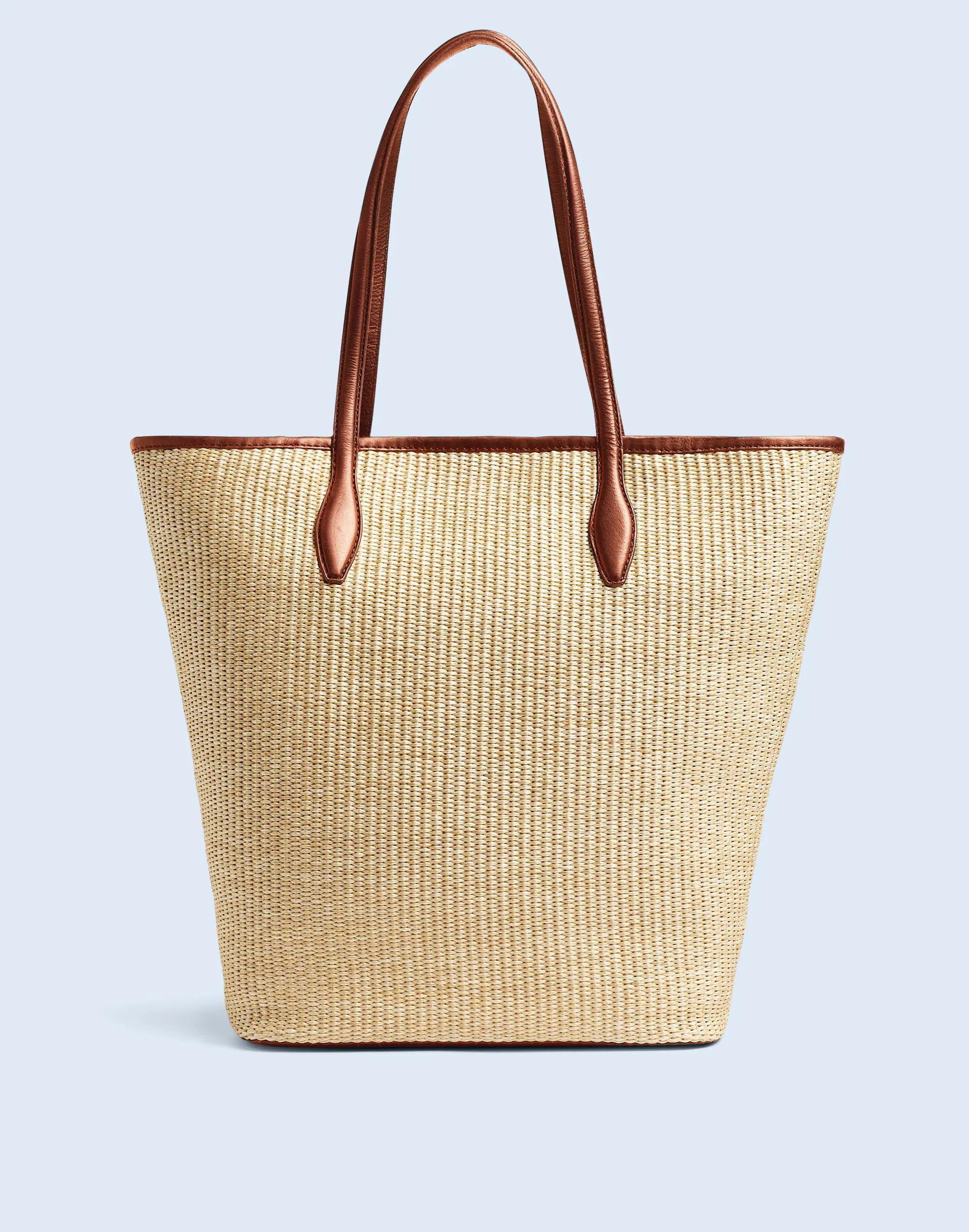 The Leather-Trimmed Straw Tote Product Image