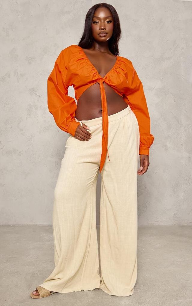 Plus Orange Printed Tie Front Ruched Blouse Product Image