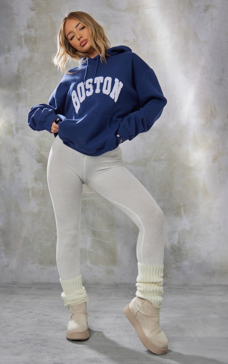 Navy Boston Borg Oversized Hoodie Product Image