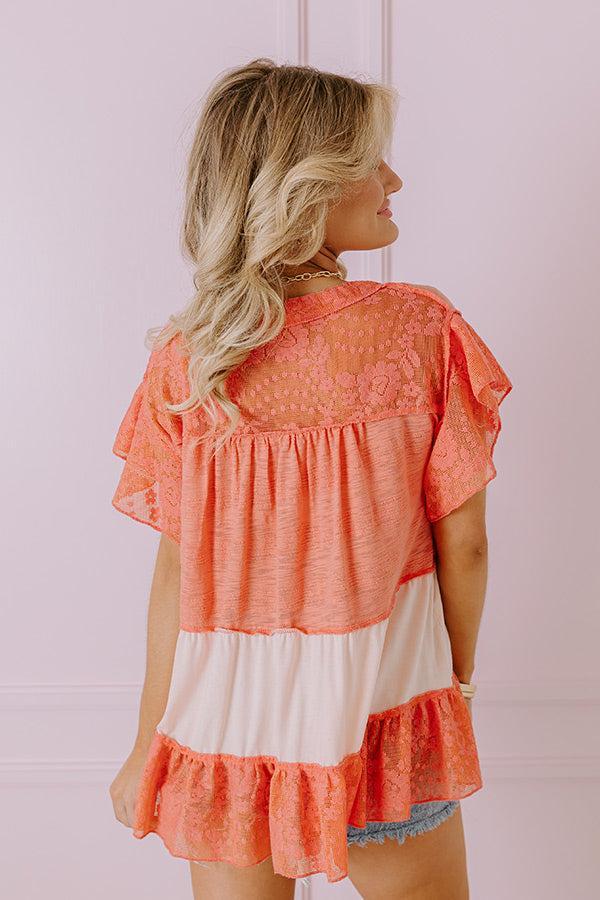 Springtime Sips Lace Babydoll Top In Coral Product Image