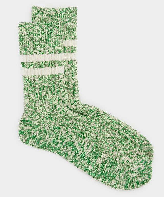 Rototo Two Stripe Cotton Slub Sock in Green Product Image