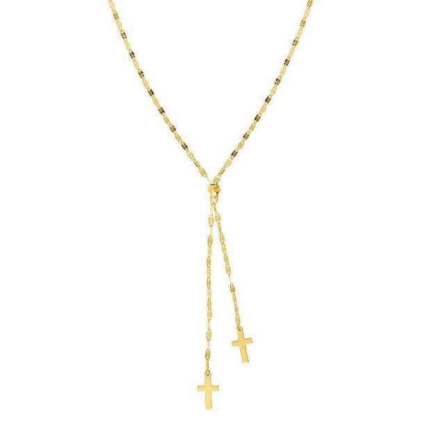 14k Gold Adjustable Cross Lariat Necklace, Womens Yellow Product Image