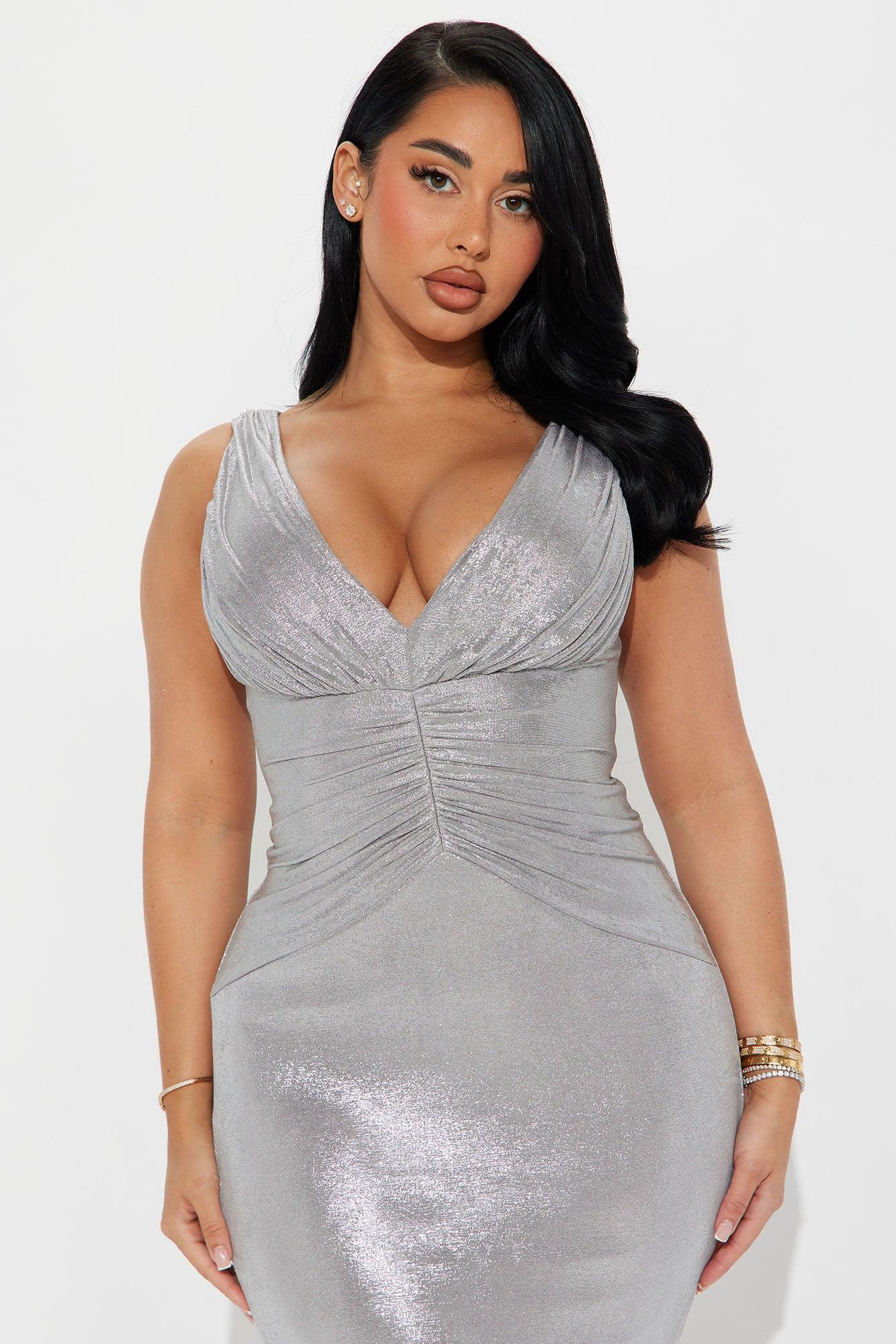 Khloe Metallic Maxi Dress - Silver Product Image