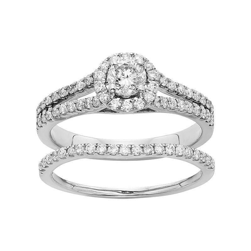 The Regal Collection IGL Certified Diamond Halo Engagement Ring Set in 14k Gold (1 Carat T.W.), Womens White Product Image