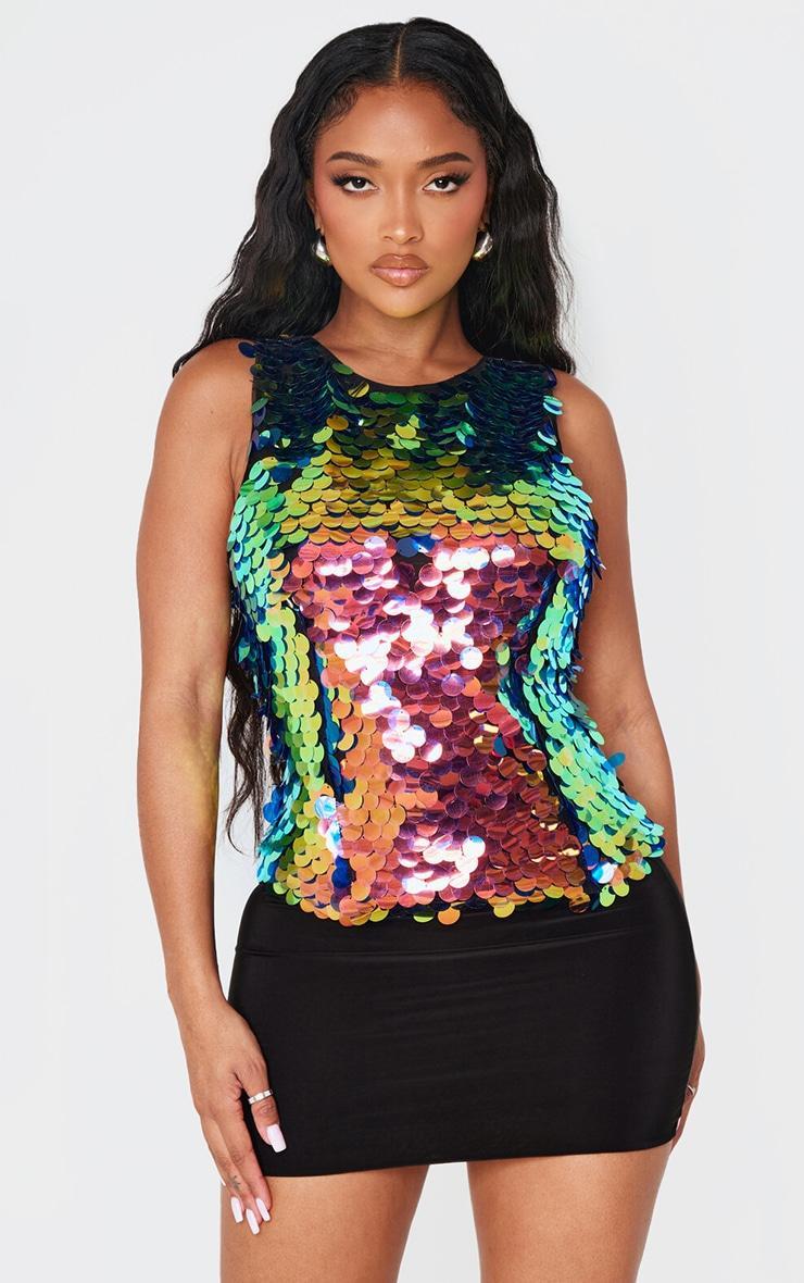 Shape Multi Neon Iridescent Sequin Longline Top Product Image