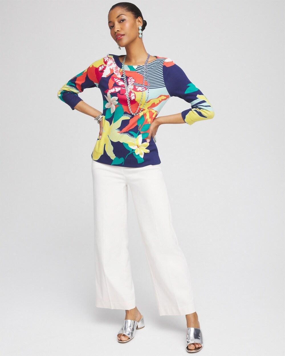 Floral 3/4 Sleeve Bateau Neck Tee Product Image