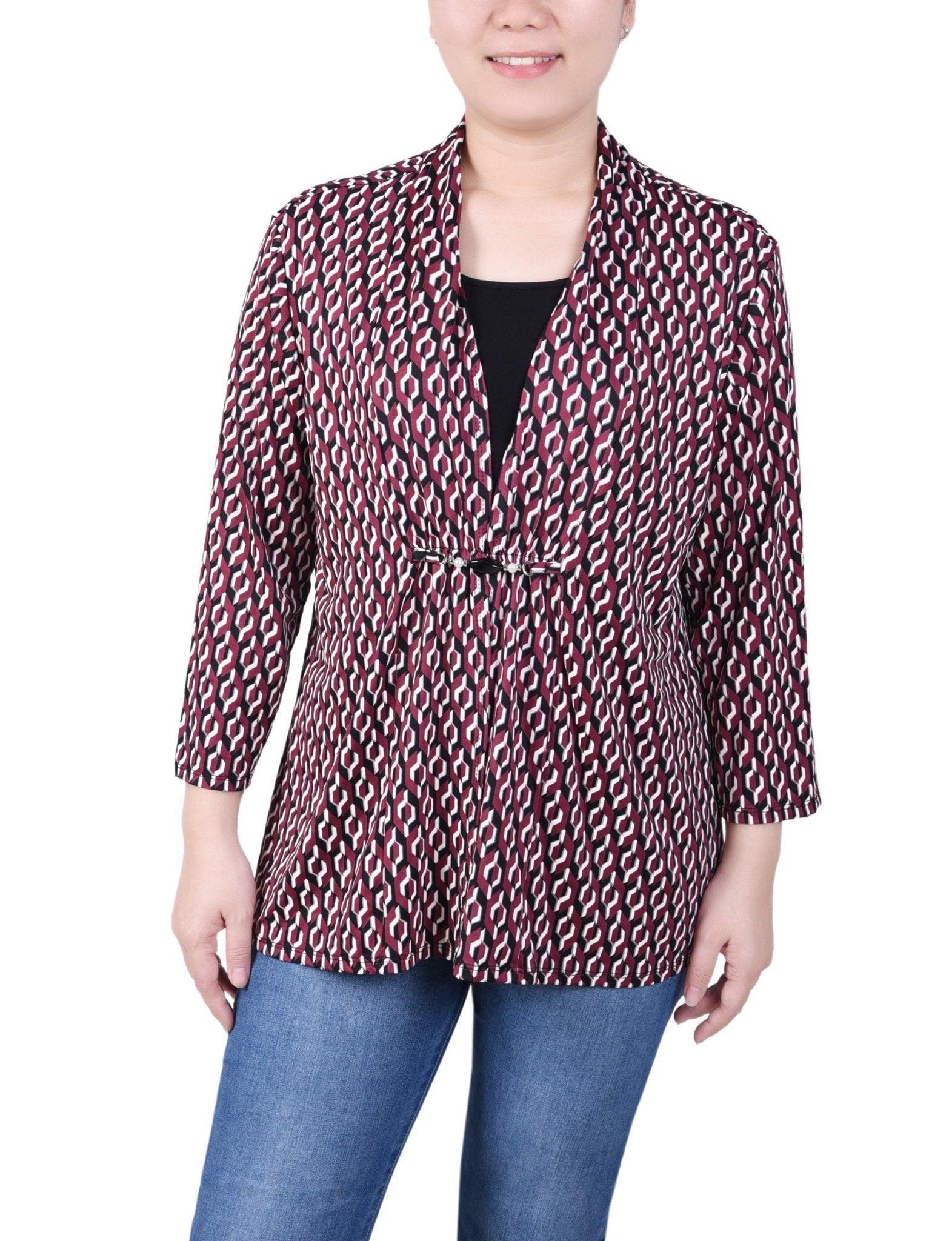 NY Collection Puff Print 3/4 Sleeve Two-Fer Top - Petite Product Image