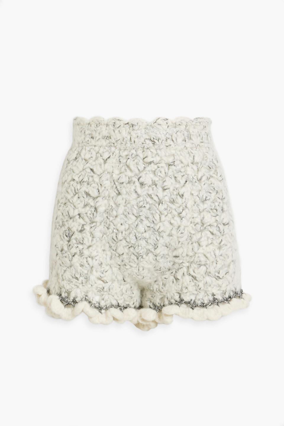 Metallic Bouclé-knit Cashmere-blend Shorts In White Product Image