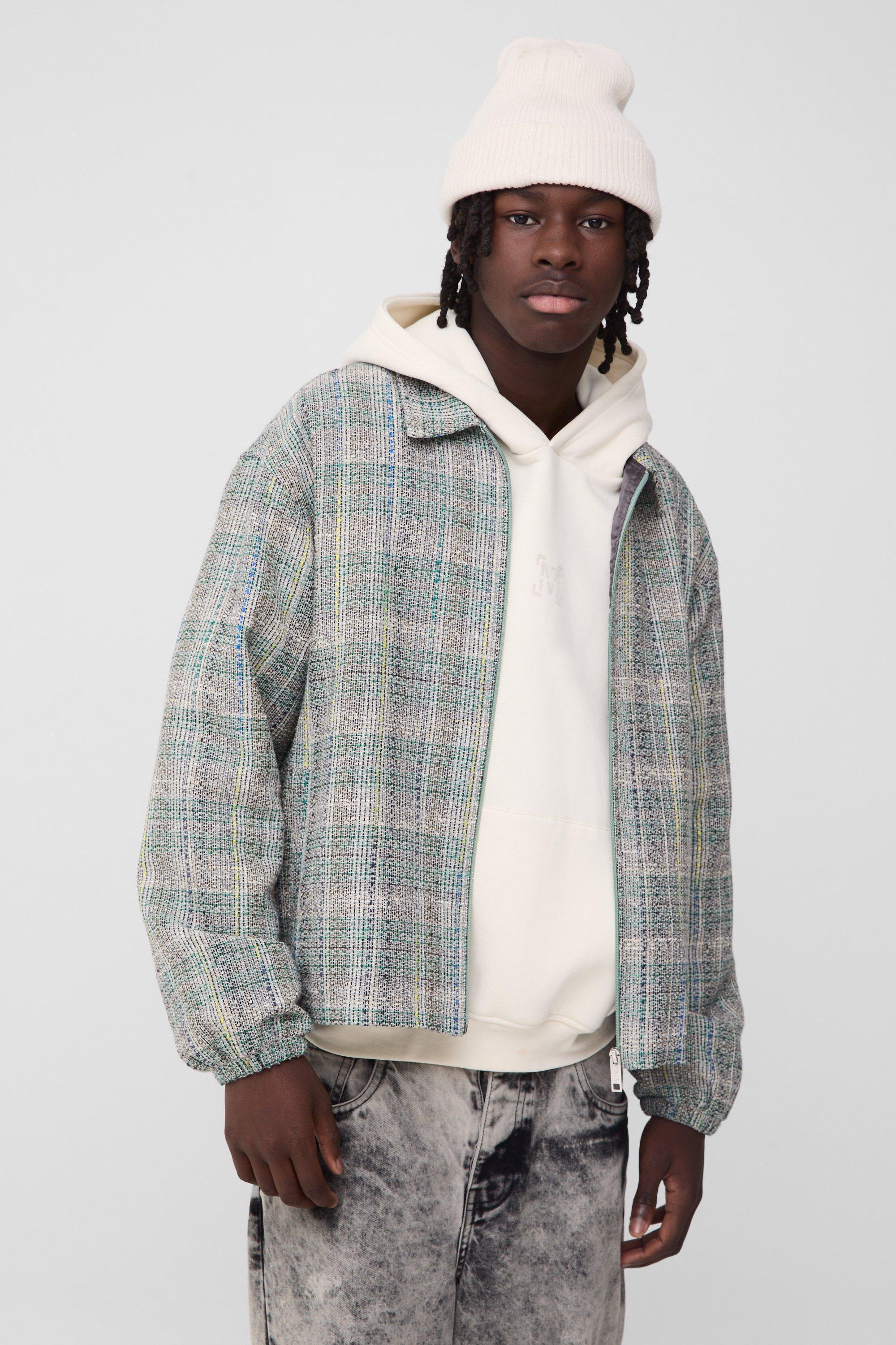 Regular Fit Boucle Zip Through Shacket | boohooMAN USA Product Image