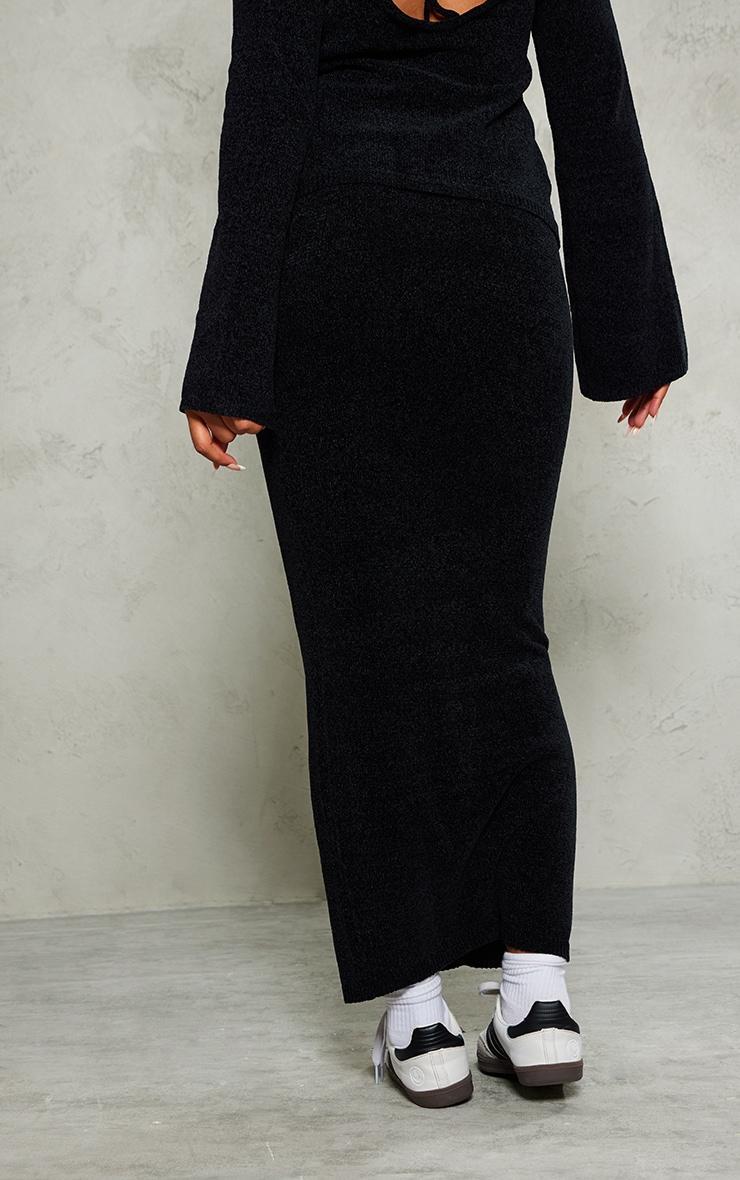 Black Soft Textured Knit Maxi Skirt Product Image