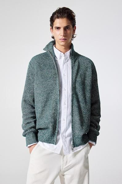 H & M - Regular Fit Zip-front Cardigan - Green Product Image