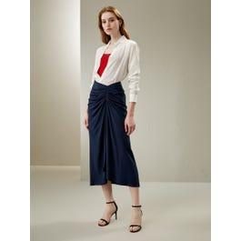 Tucked Drape Silk Midi Skirt Product Image