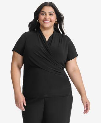 Plus Size Short-Sleeve Faux-Wrap Top Product Image