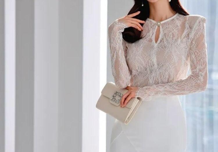 Long-Sleeve Cutout Lace Panel Midi A-Line Dress Product Image