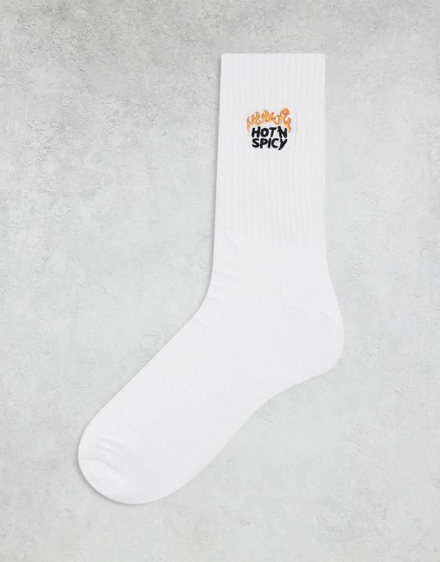 ASOS DESIGN sport sock with hot and spicy artwork in white Product Image