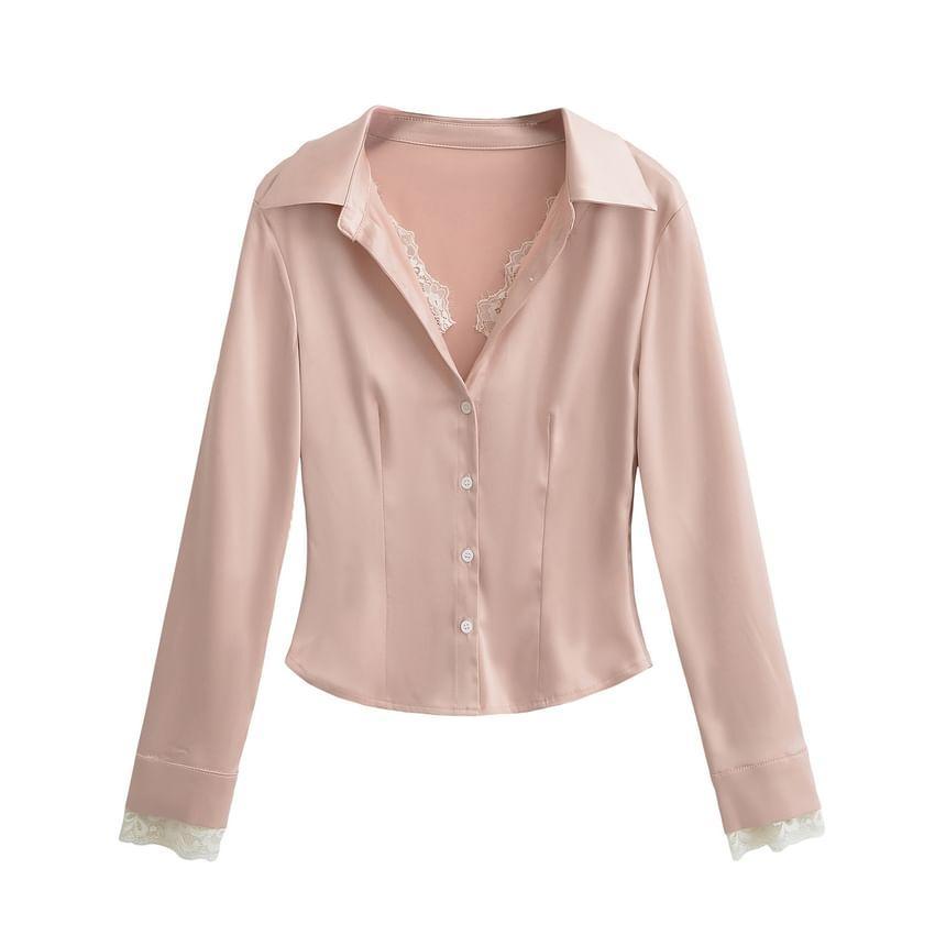 Long-Sleeve Satin Plain Shirt Product Image