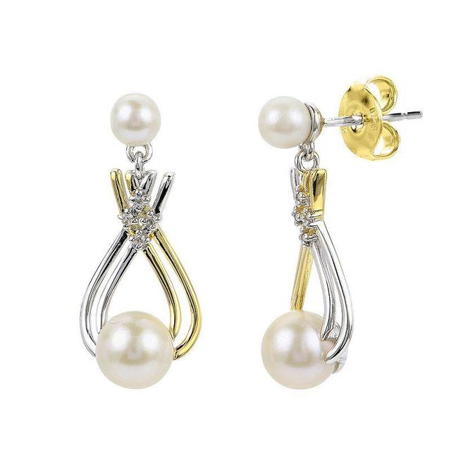 Cultured Freshwater Pearl (6mm) & Lab-Created White Sapphire (1/20 ct. t.w.) Drop Earrings in Sterling Silver & 14k Gold-Plate Product Image