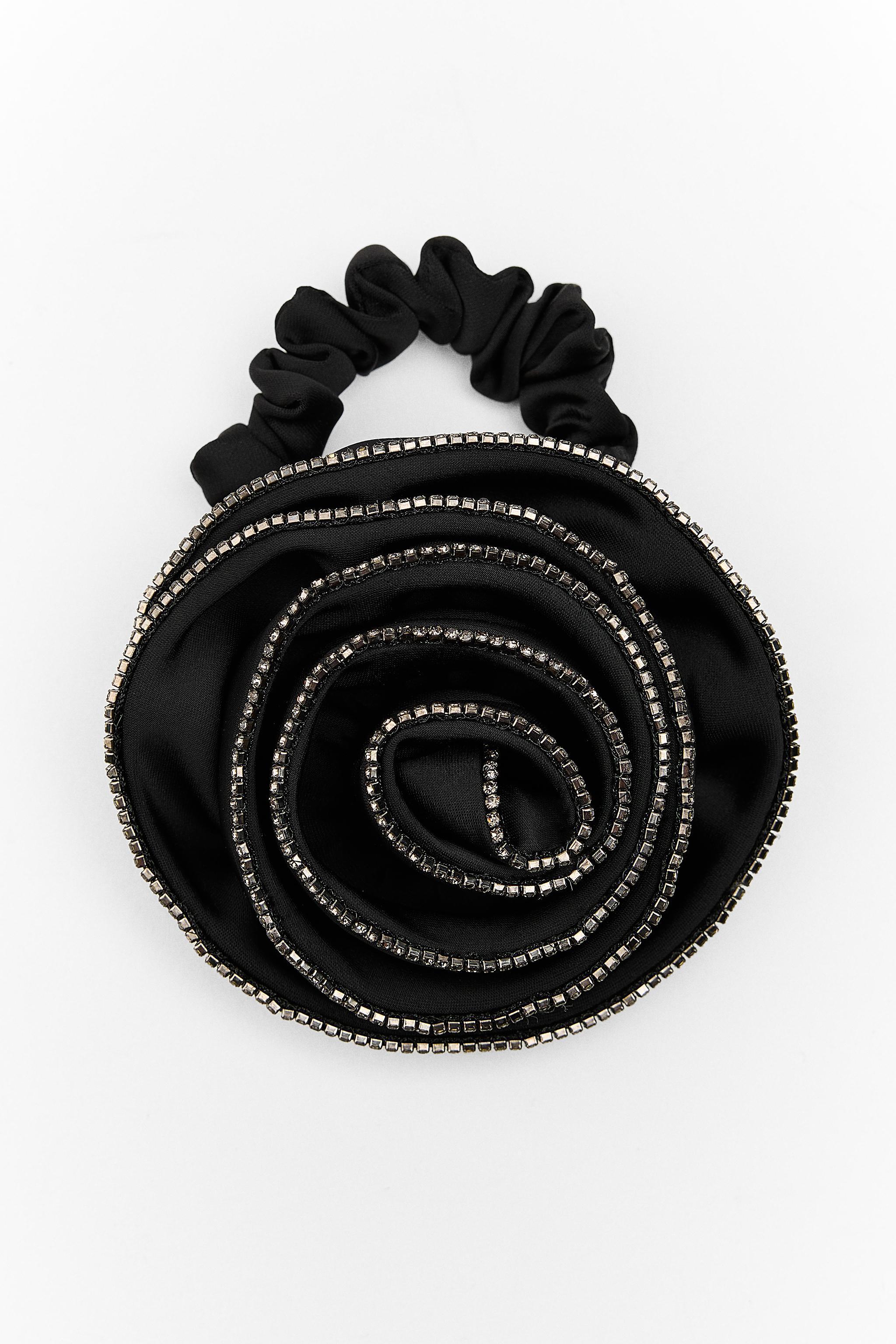 RHINESTONE SATIN EFFECT FLOWER SCRUNCHIE Product Image