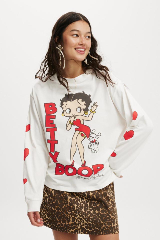 Cotton On Women - Betty Boop Oversized Long Sleeve Tee - Lcn bbp betty boop oops/vintage white Product Image