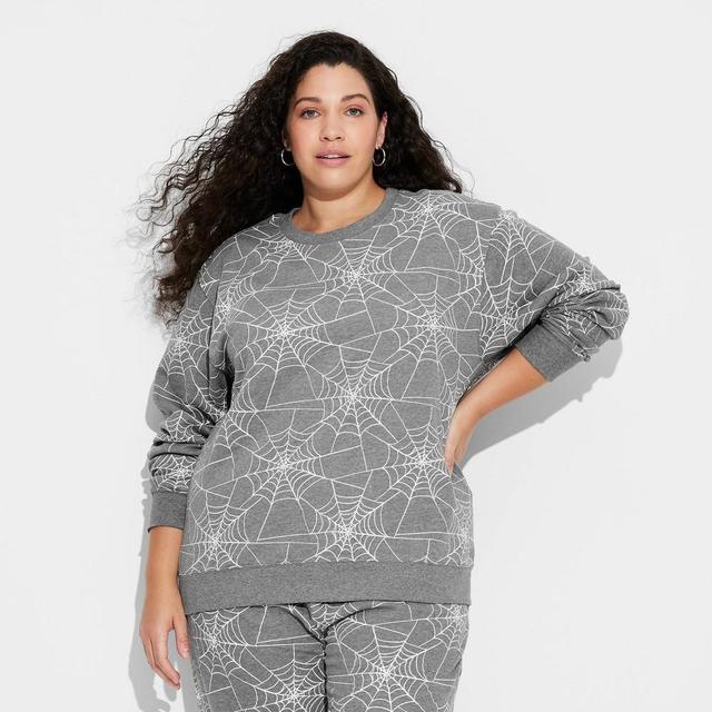 Womens Spiderweb Print Graphic Sweatshirt - Charcoal Gray Product Image