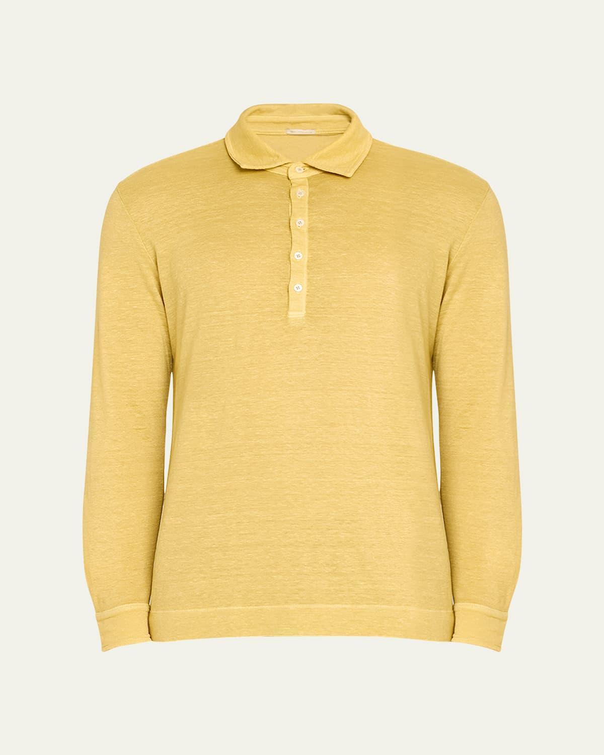 Mens Linen Pique Long-Sleeve Polo Shirt Product Image